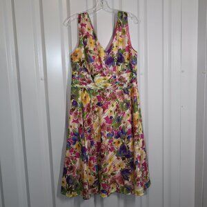 Robbie Bee Women's 100% Cotton Floral Fit and Flare Sleeveless Dress Size 14